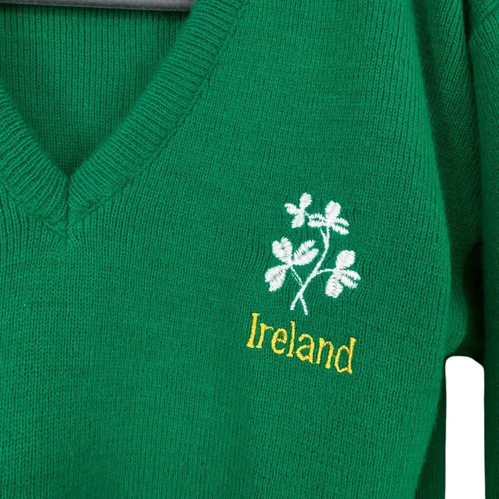 Traditional Craft Irish V Neck Sweater Kids 7-8 Celtic St Pattys‎ Day Green